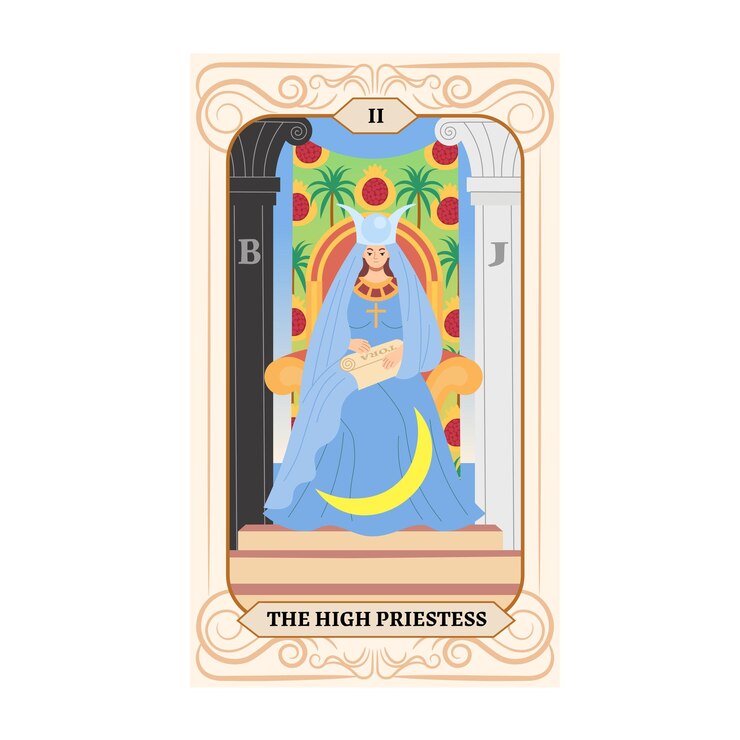 Vector diseño de cartas del tarot de los arcanos mayores estilo plano lineal de dibujos animados dibujados a mano la suma sacerdotisa