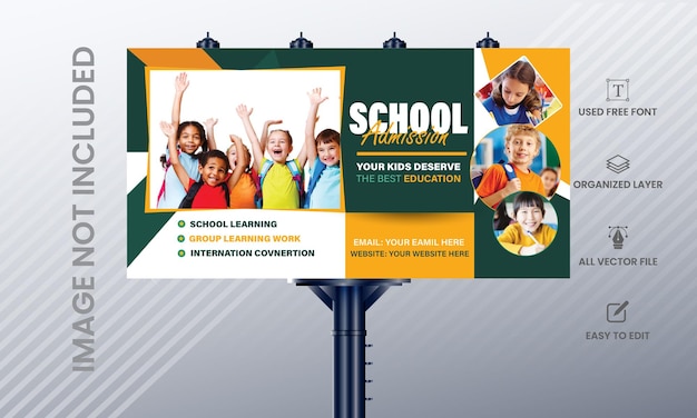 Vector diseño de cartel de admisión escolar mínimo con plantilla de tablero