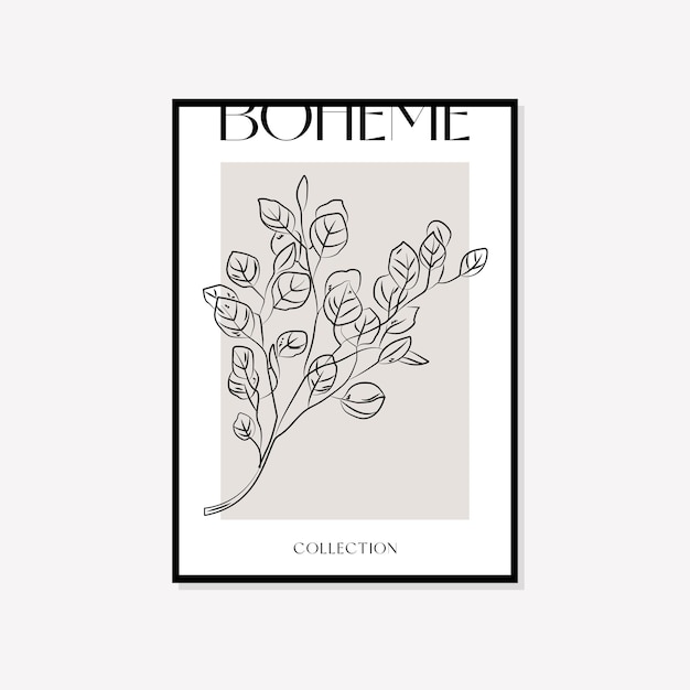 Diseño de cartel de Boho de arte de pared de vector de ilustración mínima bohemia