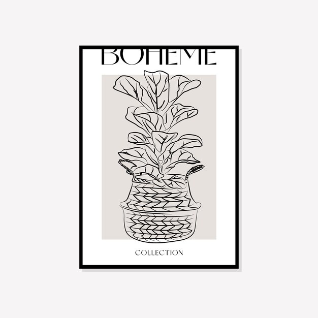 Diseño de cartel de Boho de arte de pared de vector de ilustración mínima bohemia