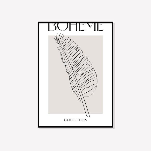 Diseño de cartel de Boho de arte de pared de vector de ilustración mínima bohemia