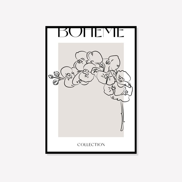 Diseño de cartel de Boho de arte de pared de vector de ilustración mínima bohemia