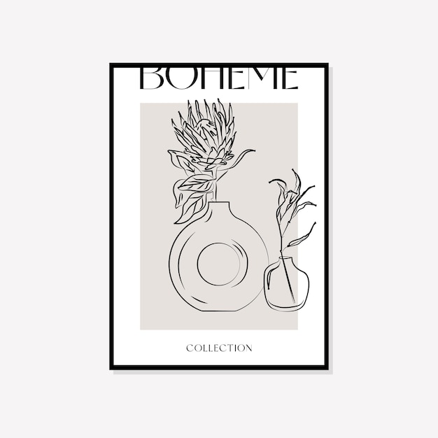 Diseño de cartel de Boho de arte de pared de vector de ilustración mínima bohemia