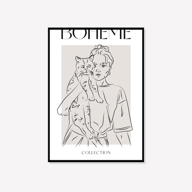 Diseño de cartel de Boho de arte de pared de vector de ilustración mínima bohemia