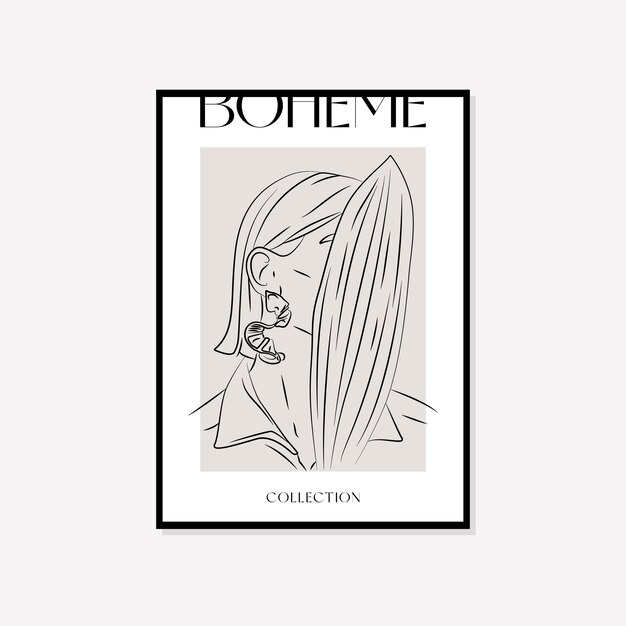 Diseño de cartel de Boho de arte de pared de vector de ilustración mínima bohemia