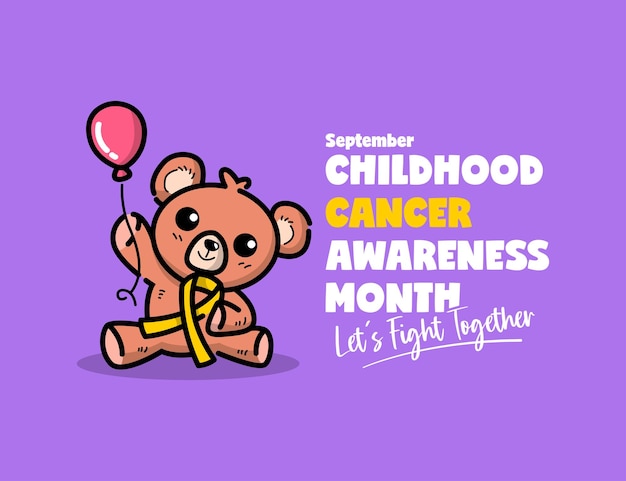 Diseño de cartel de cáncer infantil mundial con ilustración de oso de peluche