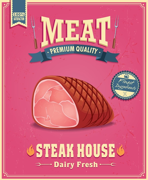 Diseño de cartel de carne vintage