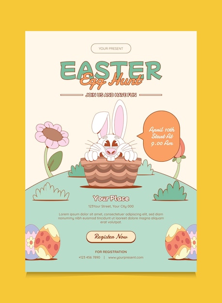 Diseño de cartel de caza de huevos de Pascua retro adecuado para cartel de promoción