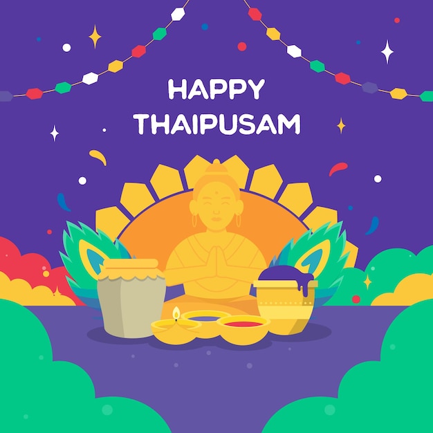 Diseño de cartel colorido feliz thaipusam con dios indio