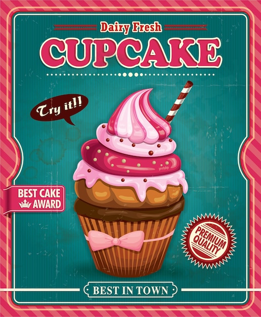 Vector diseño de cartel de cupcake vintage