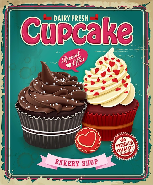 Diseño de cartel de cupcake vintage