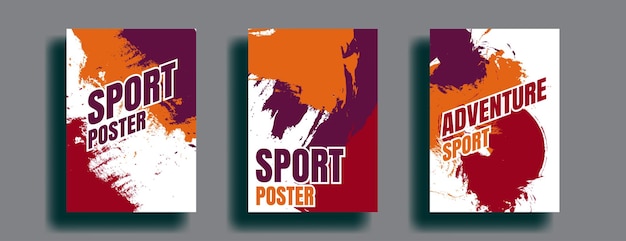 Diseño de cartel deportivo con fondo grunge en ilustración vectorial de color rojo naranja y púrpura