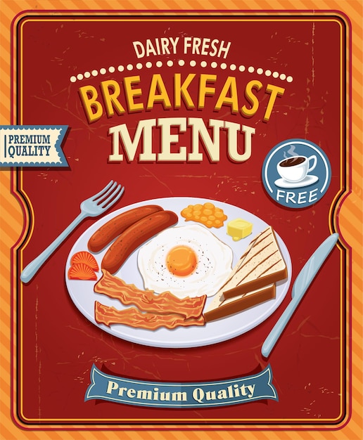 Diseño de cartel de desayuno vintage con huevo de tocino