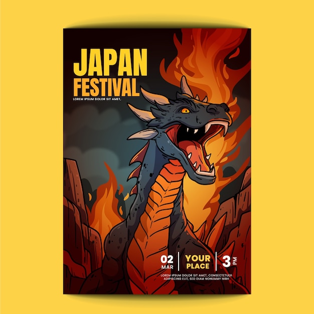 Vector diseño de cartel de dragón japonés dibujado a mano