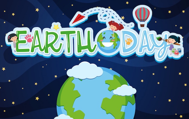 Diseño de cartel de earthday con niños y tierra