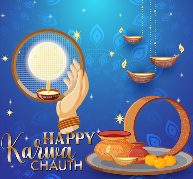 Diseño de cartel feliz karva chauth