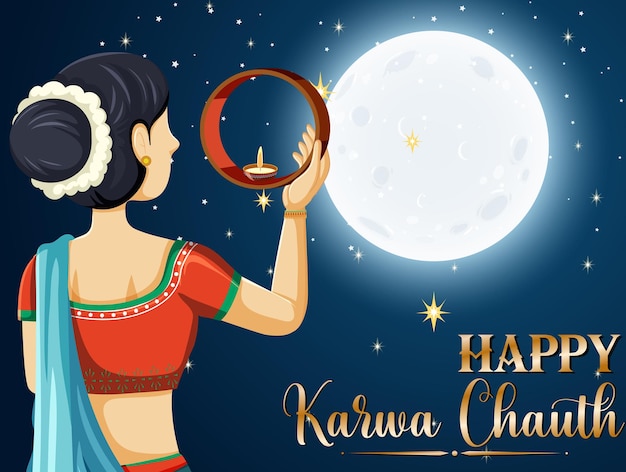 Diseño de cartel feliz karva chauth