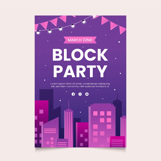 Diseño de cartel de fiesta de bloque de diseño plano