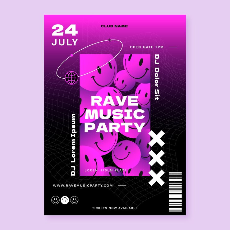 Vector diseño de cartel de fiesta rave degradado