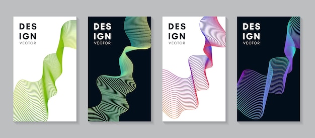 Diseño de cartel de fondo de líneas de onda que fluye abstracto colorido con mezcla de rayas de línea delgada