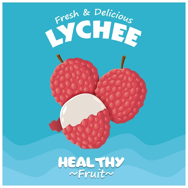 Diseño de cartel de frutas vintage con Lychee