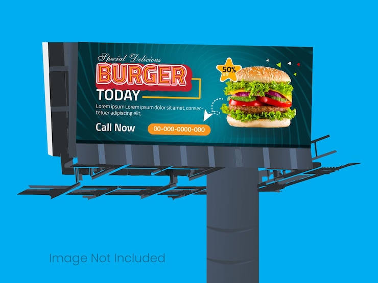 diseño de cartel de hamburguesas con maqueta en la autopista