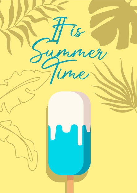 Diseño de cartel de helado vintage Fondo de verano vectorial Hojas y palmeras