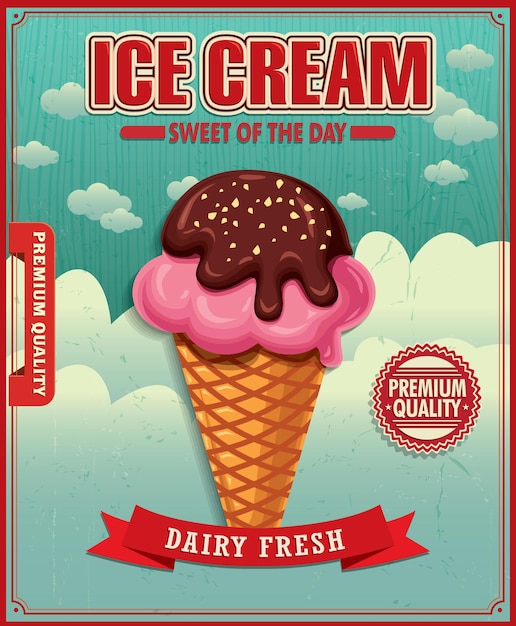 Diseño de cartel de helado vintage