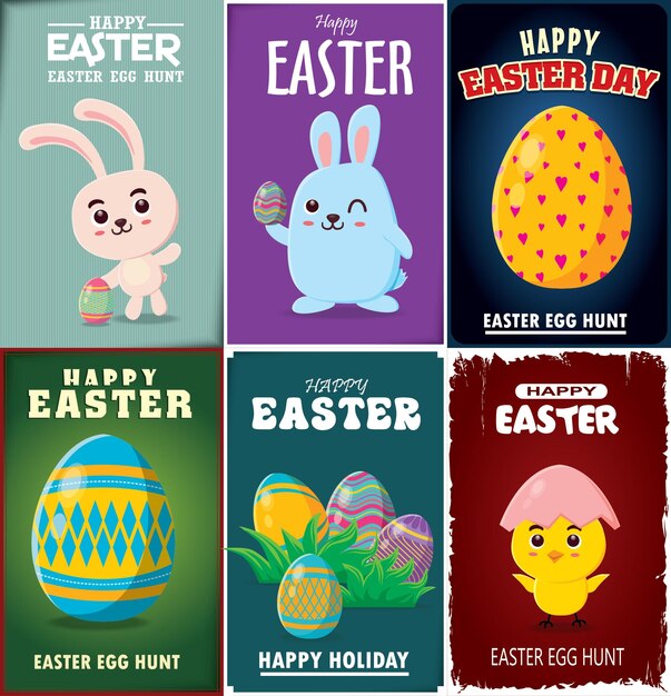 Diseño de cartel de huevo de Pascua vintage con conejito de Pascua