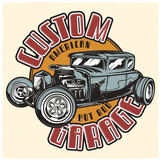 diseño de cartel con ilustración de hot rod