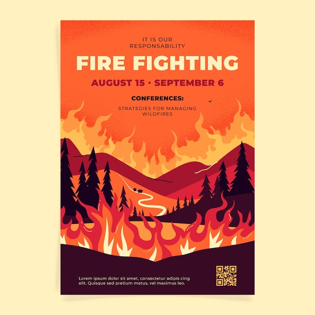 Vector diseño de cartel de incendios forestales dibujado a mano