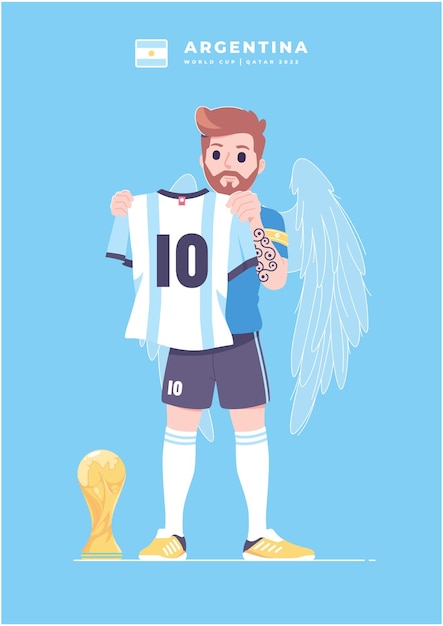 Diseño del cartel del legendario jugador de fútbol argentino de la serie de la copa del mundo