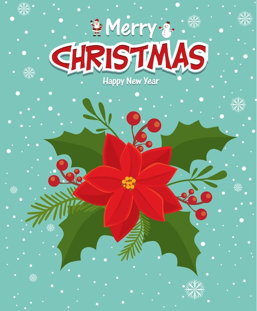 Diseño de cartel de Navidad vintage con poinsettia