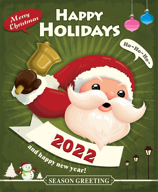 Diseño de cartel de Navidad vintage con Santa Claus