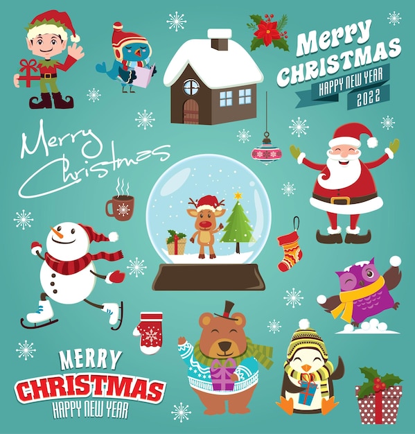 Diseño de cartel de navidad vintage con santa claus