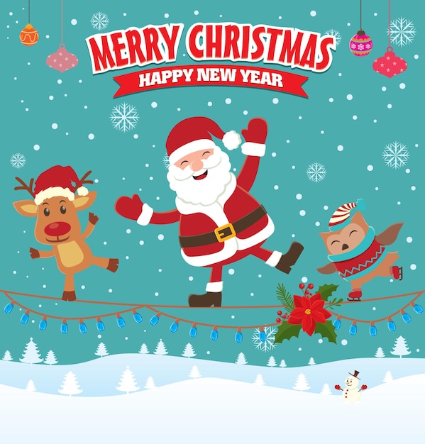 Diseño de cartel de Navidad vintage con Santa Claus