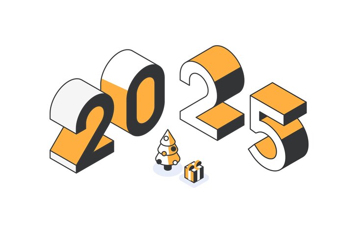 Vector diseño de cartel del nuevo año 2025 con números isométricos