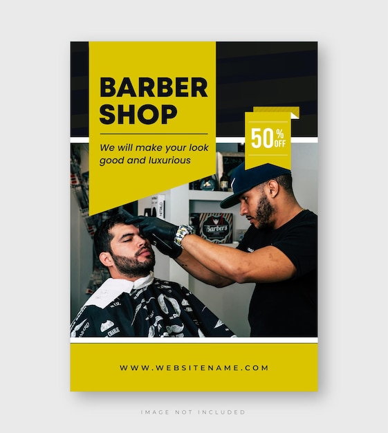 Diseño de cartel o volante de promoción de barbería minimalista