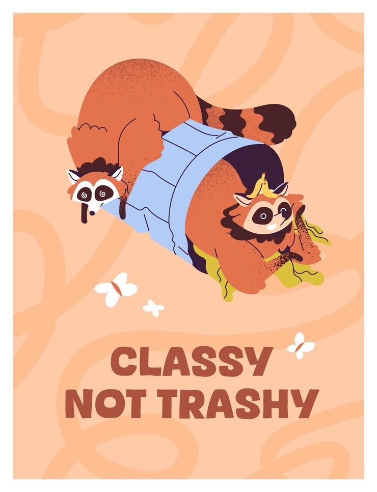 Vector diseño de cartel con una pareja de ratones mapeadores lindos en el contenedor de basura plantilla de tarjeta con ratones tapones divertidos divertirse con la basura animales bebés adorables relajarse descansar en el cubo de basura ilustración vectorial plana