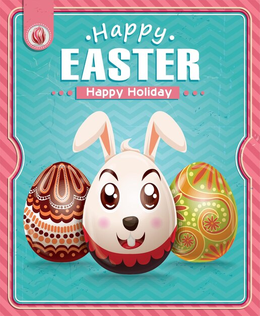 Diseño de cartel de Pascua vintage con conejito