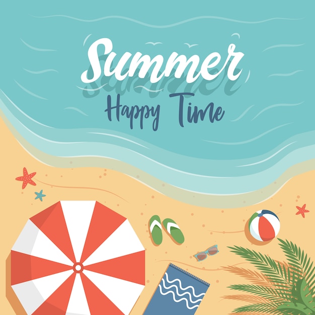 Diseño de cartel plano de horario de verano feliz con espacio de texto. disfrute del fin de semana, concepto de cartel de vacaciones perfectas.