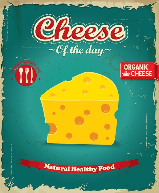 Vector diseño de cartel de queso vintage con queso de vector