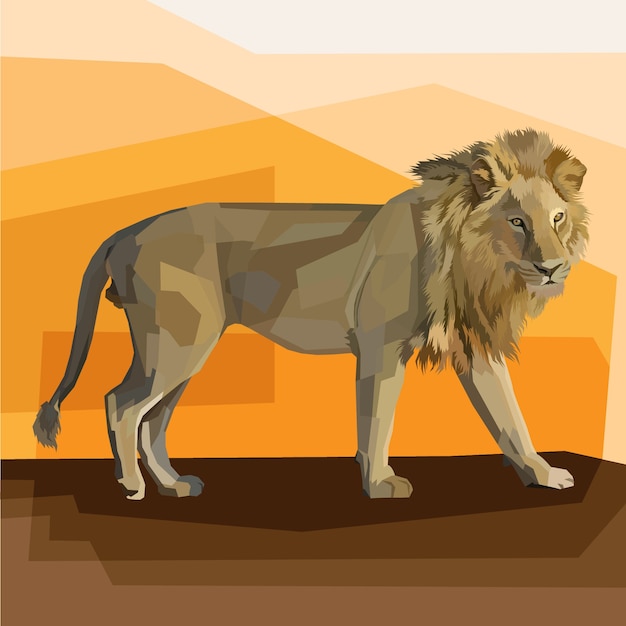Diseño de cartel de retrato de arte pop de rey león geométrico poligonal, estampado animal editable