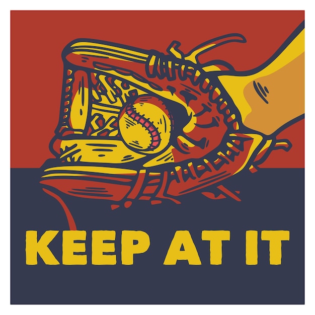 El diseño del cartel sigue con un guante de béisbol sosteniendo una ilustración vintage de béisbol
