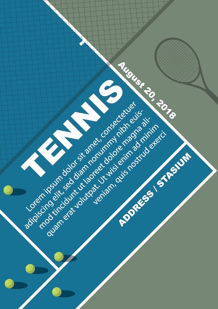 Diseño de cartel de torneo de tenis. Plantilla de Vector