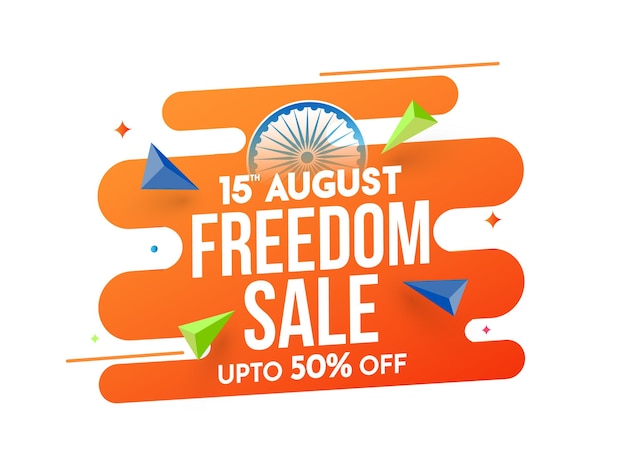 Diseño de cartel de venta de libertad del 15 de agosto con 50 oferta de descuento