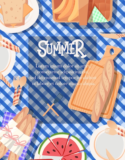 Vector diseño de cartel de verano con fondo de mantel