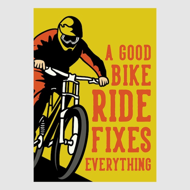 Diseño de cartel vintage, un buen paseo en bicicleta arregla todo ilustración retro