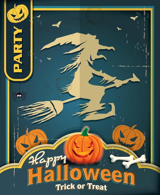 Diseño de cartel vintage de halloween con bruja