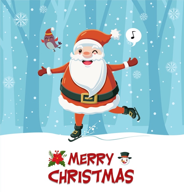 Diseño de cartel vintage de Navidad con personajes de Santa Claus